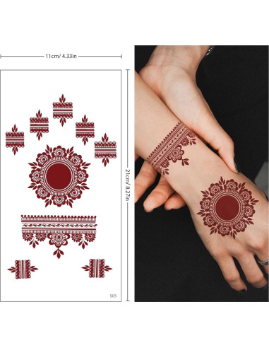 10 Hojas Tatuajes Temporales de Henna FUNTATTOO Marrón