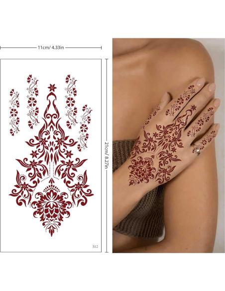 10 Hojas Tatuajes Temporales de Henna FUNTATTOO Marrón