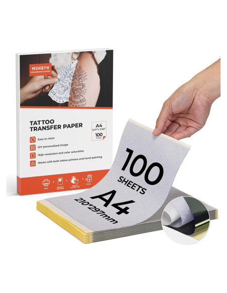 Papel de Transferencia para Tatuajes MUNBYN 100 Hojas A4