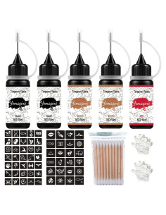 Kit de Tatuajes Temporales Yomagine - 5 Tintas 10ml + 59 Plantillas