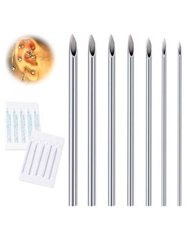 14 Agujas de Piercing Estériles DJCIW Acero Inoxidable Mixto