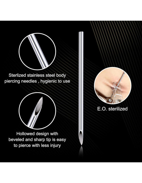 14 Agujas de Piercing Estériles DJCIW Acero Inoxidable Mixto