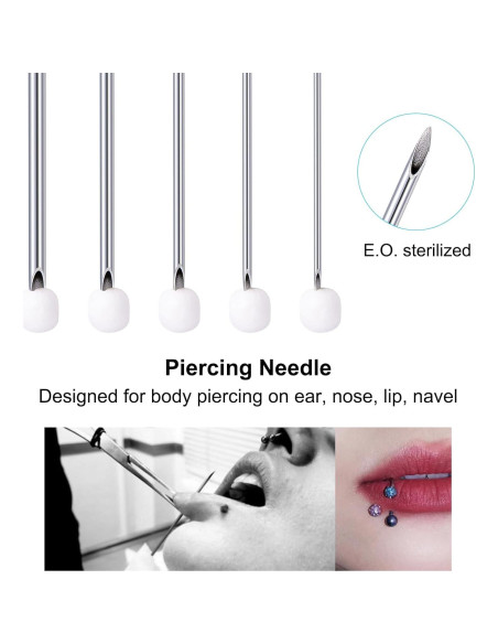 14 Agujas de Piercing Estériles DJCIW Acero Inoxidable Mixto