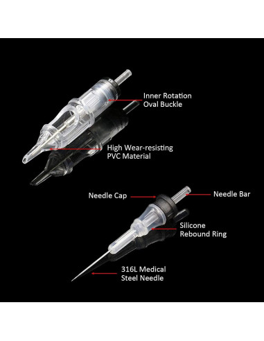 Agujas de Cartucho para Tatuaje Emalla 60Pcs Tamaños Mixtos