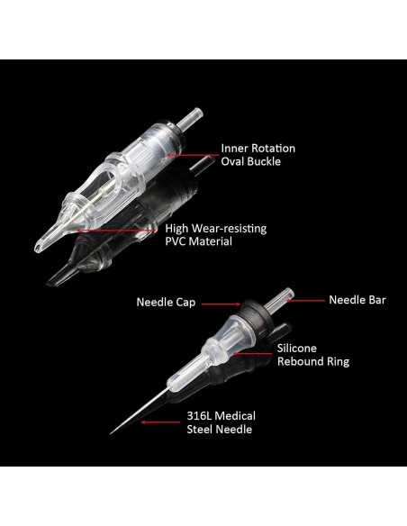 Agujas de Cartucho para Tatuaje Emalla 60Pcs Tamaños Mixtos