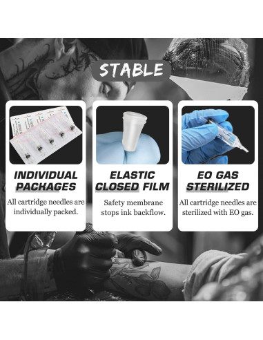 Agujas de Cartucho para Tatuaje Emalla 60Pcs Tamaños Mixtos