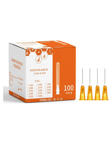 Aguja desechable Luer Lock XUONFEE 100Pack 25G 1.27cm