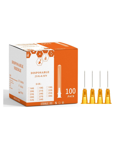 Aguja desechable Luer Lock XUONFEE 100Pack 25G 1.27cm