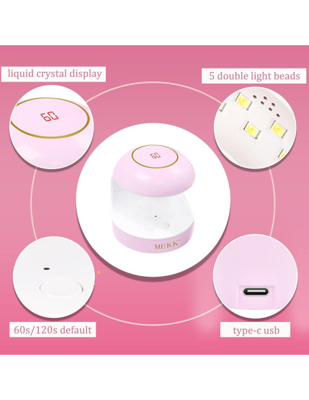 Lámpara UV LED para Uñas MEKK 18W Mini Portátil Rosa