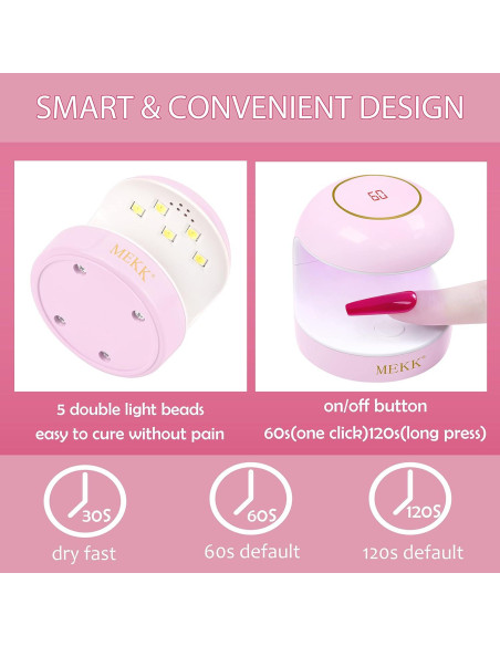 Lámpara UV LED para Uñas MEKK 18W Mini Portátil Rosa