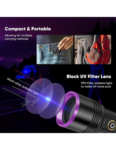 Linterna UV Recargable 30W LUXNOVAQ 365nm Luz Negra Linterna UV Recargable 30W LUXNOVAQ 365nm Luz Negra