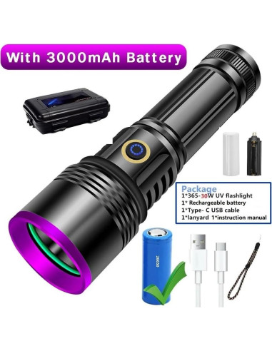 Linterna UV Recargable 30W LUXNOVAQ 365nm Luz Negra