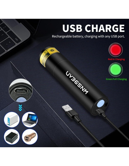 Linterna UV Recargable 365nm WMCODMW Mini Luz Negra Portátil Linterna UV Recargable 365nm WMCODMW Mini Luz Negra Portátil
