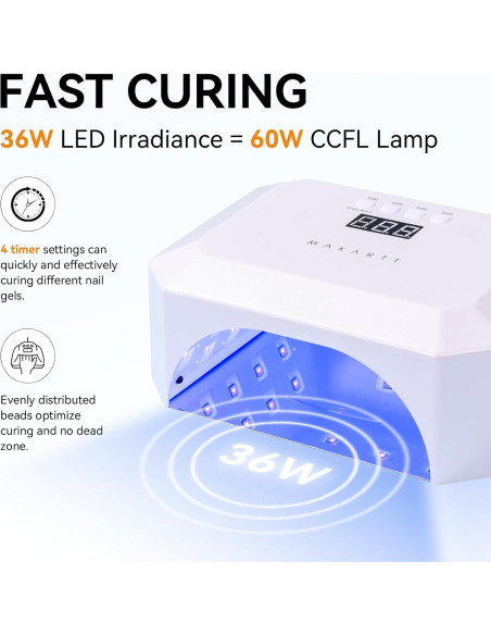 Lámpara de Uñas UV LED Makartt Aurora 36W Recargable