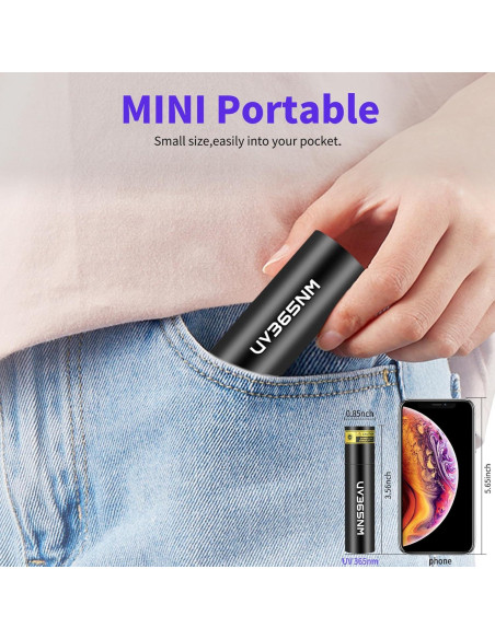Linterna UV Recargable 365nm WMCODMW Mini Luz Negra Portátil Linterna UV Recargable 365nm WMCODMW Mini Luz Negra Portátil