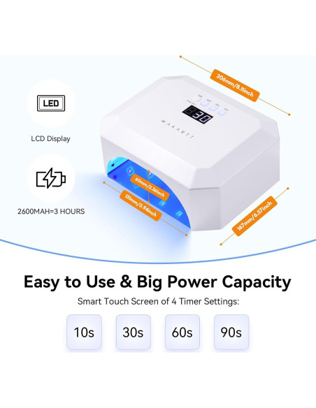 Lámpara de Uñas UV LED Makartt Aurora 36W Recargable