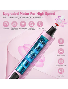 Taladro de Uñas Inalámbrico YLYYCC Rosa con Lámpara UV 2