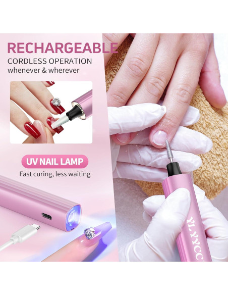 Taladro de Uñas Inalámbrico YLYYCC Rosa con Lámpara UV