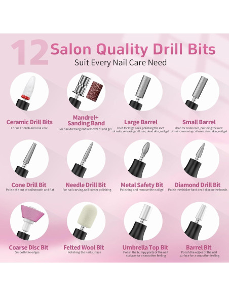 Taladro de Uñas Inalámbrico YLYYCC Rosa con Lámpara UV