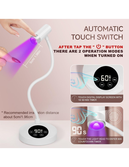 Lámpara de Uñas UV LED AORAEM Recargable 12W Cuello de Ganso