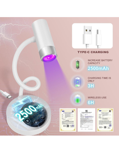 Lámpara de Uñas UV LED AORAEM Recargable 12W Cuello de Ganso
