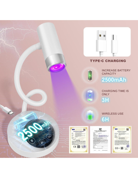 Lámpara de Uñas UV LED AORAEM Recargable 12W Cuello de Ganso
