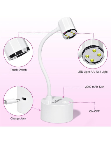 Lámpara UV LED Portátil Ludysic 12W con Cuello de Ganso