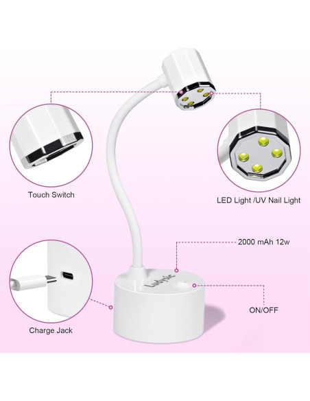 Lámpara UV LED Portátil Ludysic 12W con Cuello de Ganso