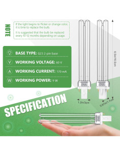 4 Bombillas UV-C 9W Kittmip Base G23 para Lámpara Estanque 2