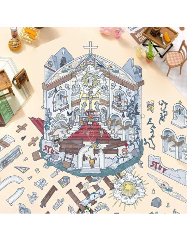 Set de 6 Hojas Stickers 3D YOKSAS - Escenas Miniatura Vintage