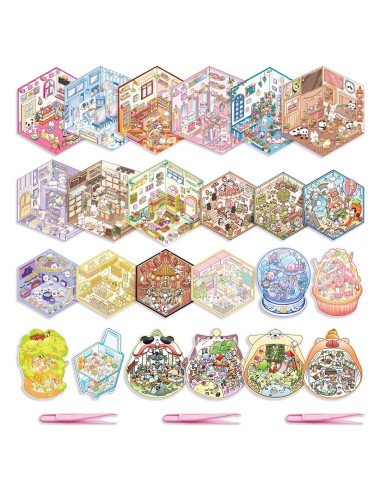 24 Sets Stickers 3D Aifong para Crear Escenas Animales