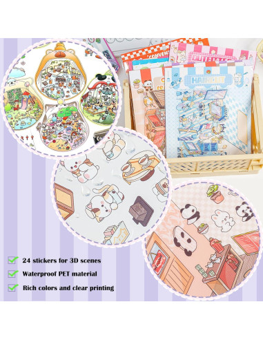 24 Sets Stickers 3D Aifong para Crear Escenas Animales