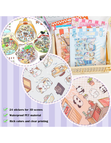 24 Sets Stickers 3D Aifong para Crear Escenas Animales