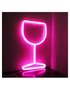 Lámpara de Neón LED Vaso de Vino Rosa - Decoración de Pared