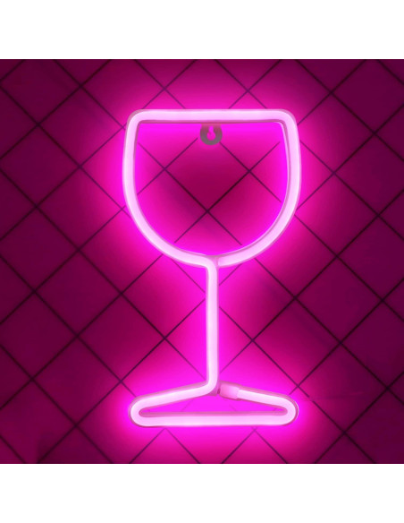 Lámpara de Neón LED Vaso de Vino Rosa - Decoración de Pared