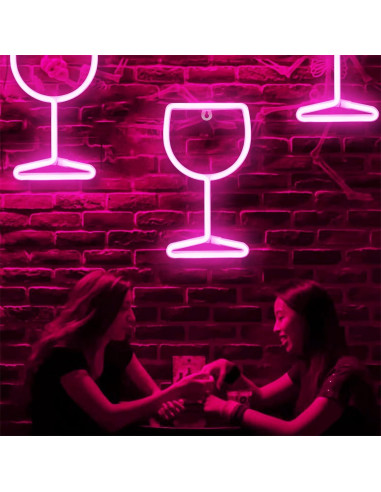 Lámpara de Neón LED Vaso de Vino Rosa - Decoración de Pared