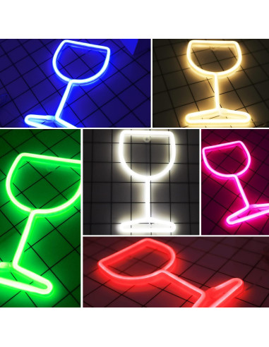Lámpara de Neón LED Vaso de Vino Rosa - Decoración de Pared