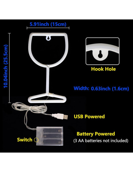 Lámpara de Neón LED Vaso de Vino Rosa - Decoración de Pared