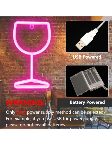 Lámpara de Neón LED Vaso de Vino Rosa - Decoración de Pared
