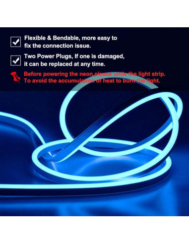 Luz de Tira LED Neón SURNIE 15m Azul Impermeable Flexible