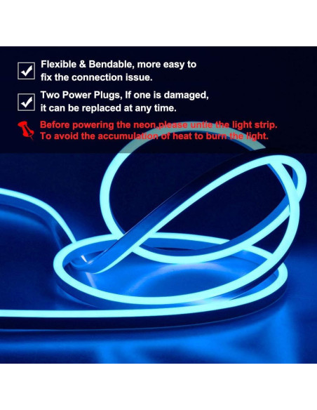 Luz de Tira LED Neón SURNIE 15m Azul Impermeable Flexible