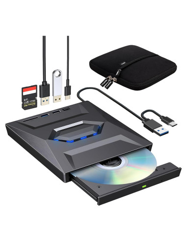 Unidad Externa CD/DVD ROOFULL 6 en 1 con Funda de Transporte