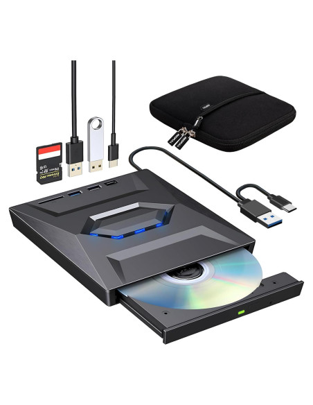 Unidad Externa CD/DVD ROOFULL 6 en 1 con Funda de Transporte