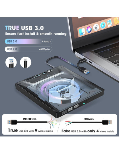 Unidad Externa CD/DVD ROOFULL 6 en 1 con Funda de Transporte