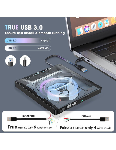 Unidad Externa CD/DVD ROOFULL 6 en 1 con Funda de Transporte
