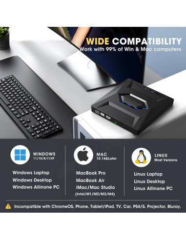 Unidad Externa CD/DVD ROOFULL 6 en 1 con Funda de Transporte