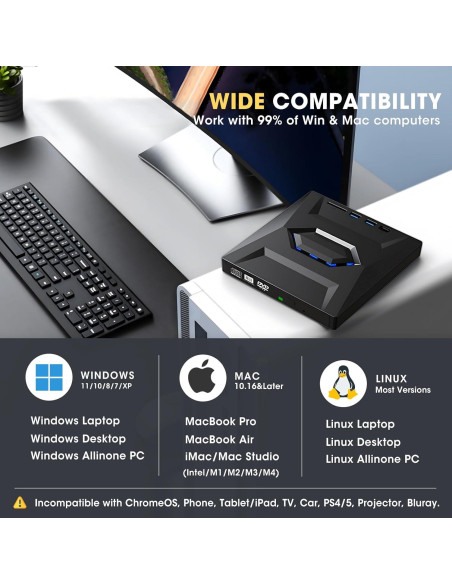 Unidad Externa CD/DVD ROOFULL 6 en 1 con Funda de Transporte