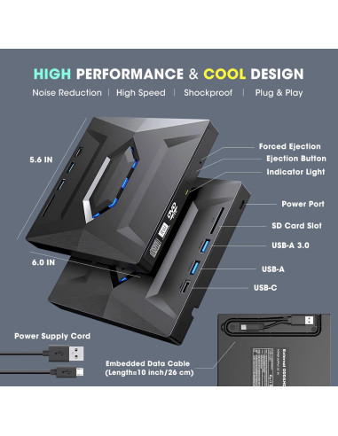 Unidad Externa CD/DVD ROOFULL 6 en 1 con Funda de Transporte