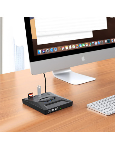 Unidad Externa CD/DVD ROOFULL 6 en 1 con Funda de Transporte