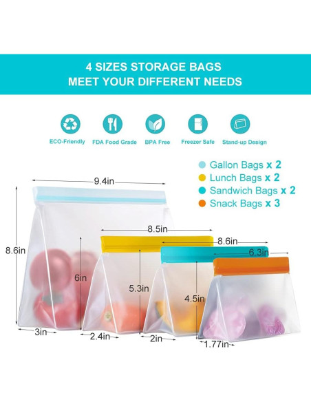 Bolsas de Almacenamiento Reutilizables LOVESOLO 9 Piezas 3.79L